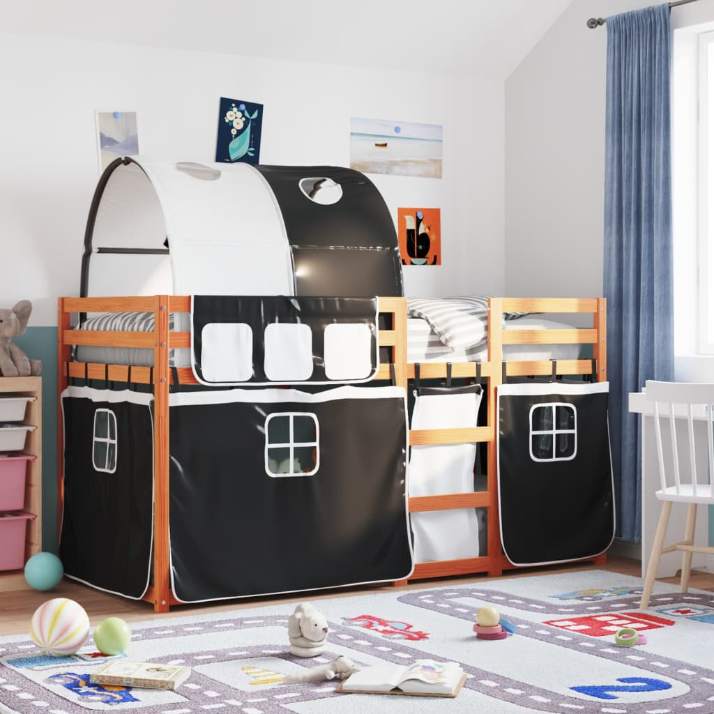 Bunkbed White and Black 90x200cm Solid Wood Pine