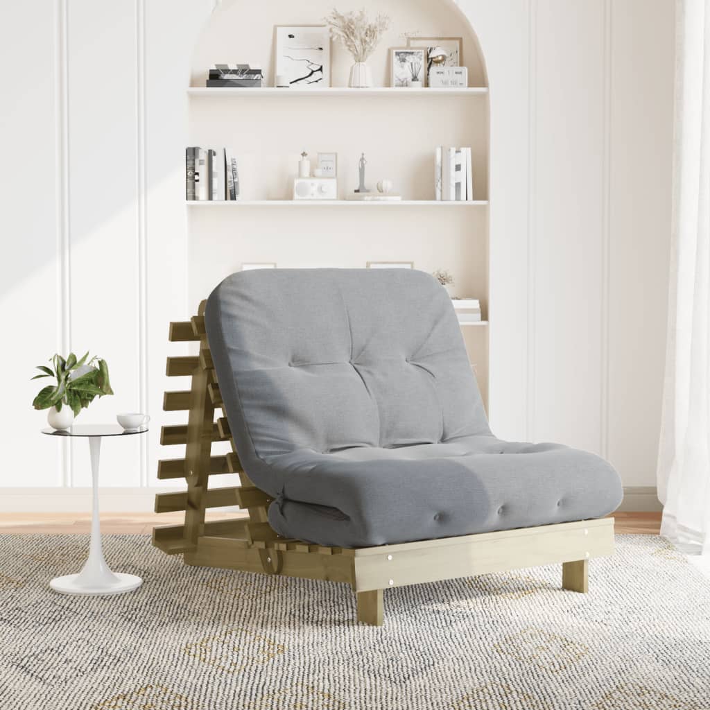 Futon Sofa Bed with Mattress 80x206x11 cm Impregnated Wood Pine