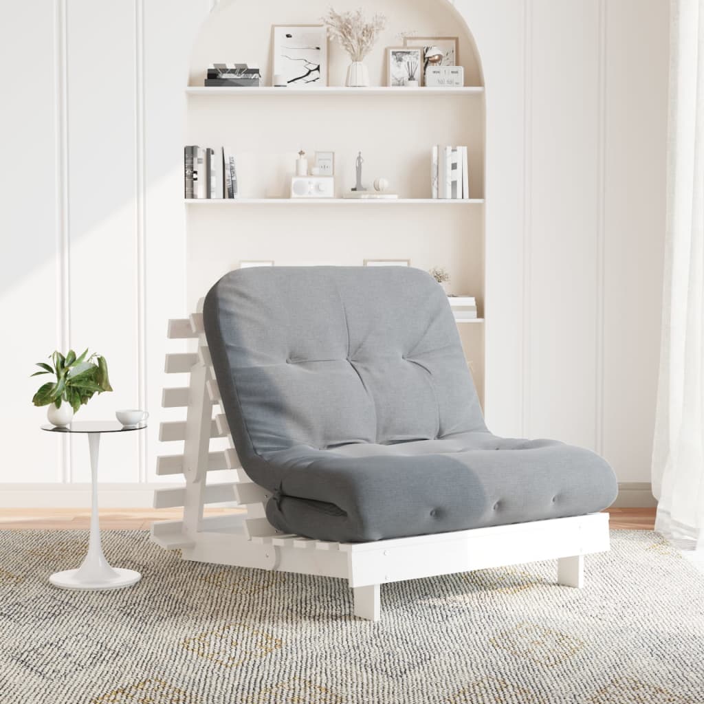 Futon Sofa Bed with Mattress White 90x206x11 cm Solid Wood Pine