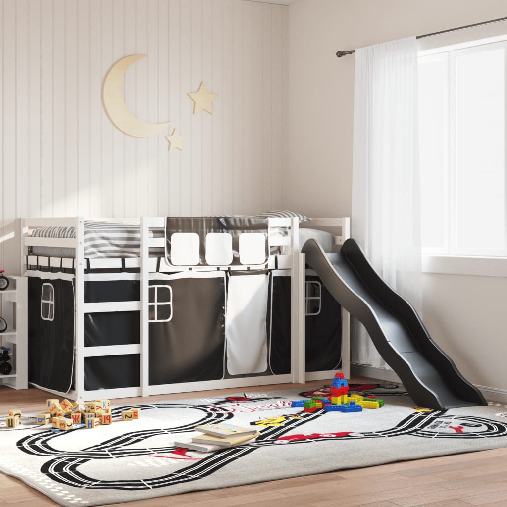Bunkbed with Slide White and Black 90x200cm