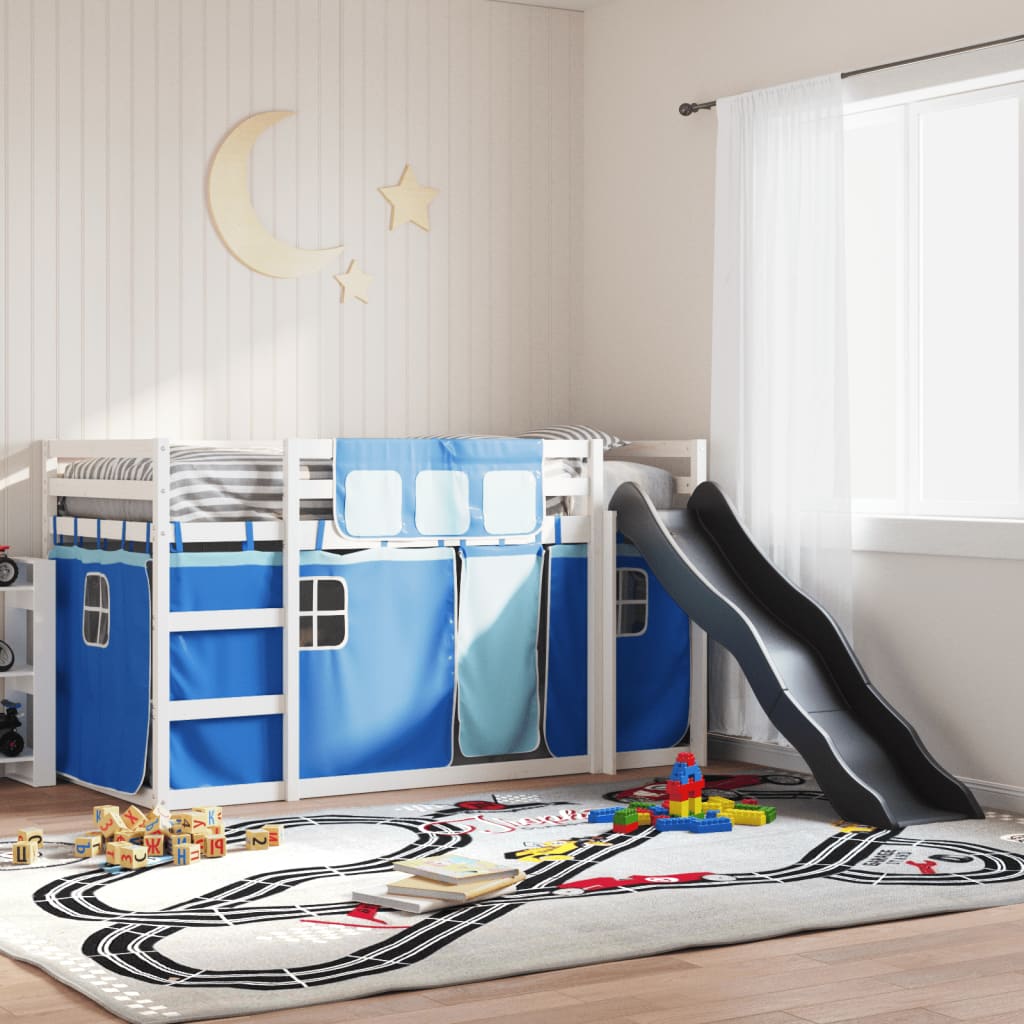 Bunkbed with Slide and Curtains Blue 90x200cm