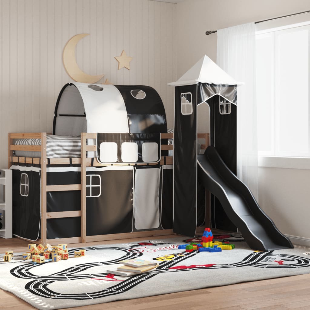 Bunkbed with Slide White and Black 80x200cm
