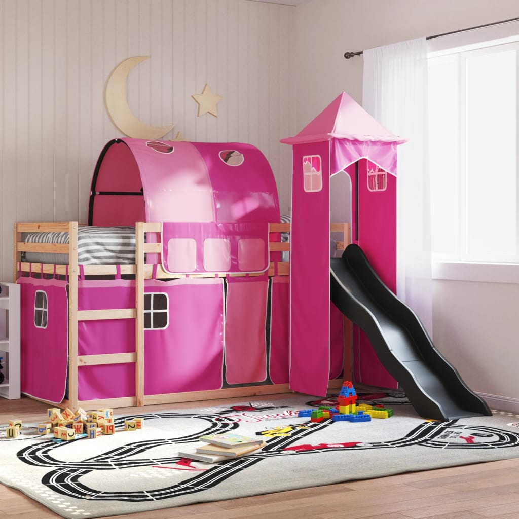 Bunkbed with Slide and Curtains Pink 80x200cm