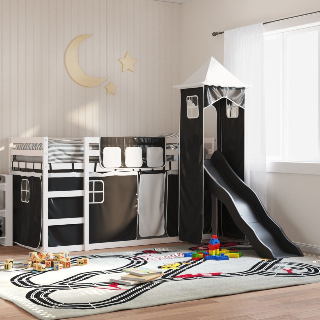 Bunkbed with Slide White and Black 90x200cm