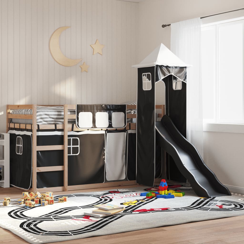 Bunkbed with Slide White and Black 80x200cm