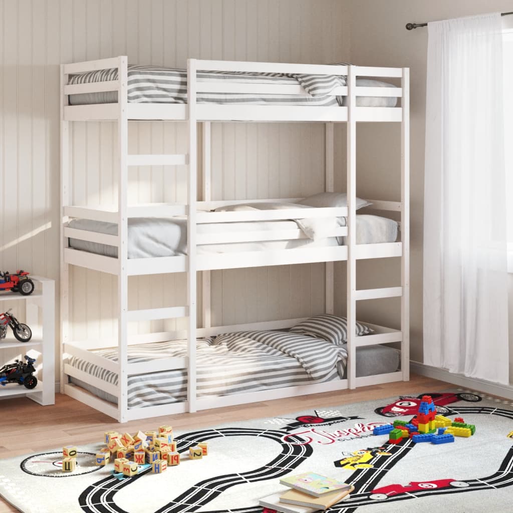 Triple Bunkbed White 90x200cm Solid Wood Pine
