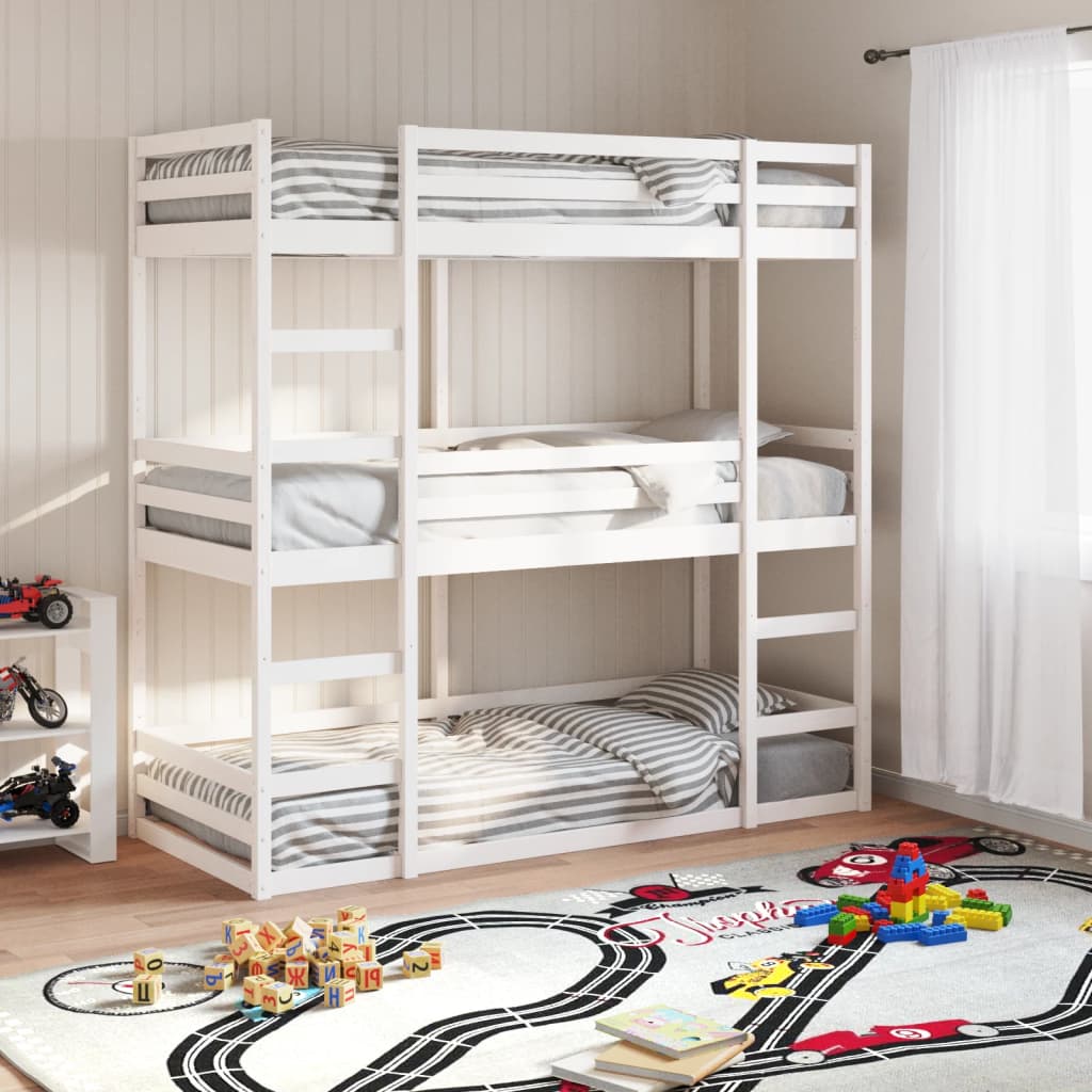 Triple Bunkbed White 75x190cm Small Single Solid Wood Pine