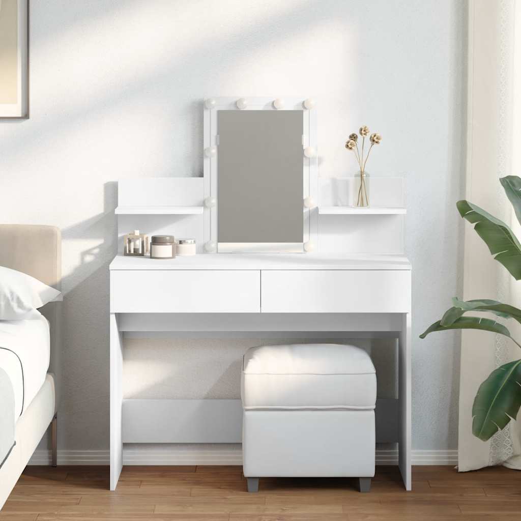 Dressing Table with LED White 100x40x130 cm