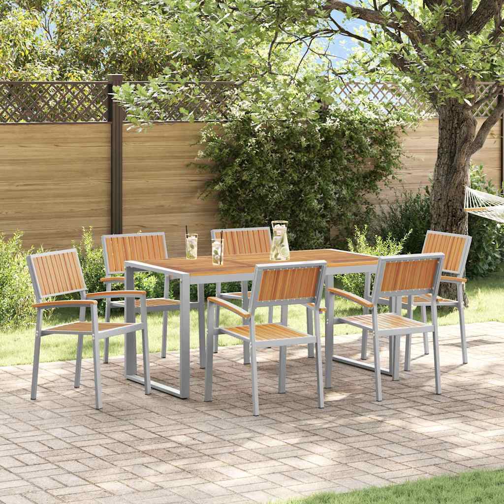 CLEFORD Garden Dining Set 7 pcs Solid Acacia Wood - Grey