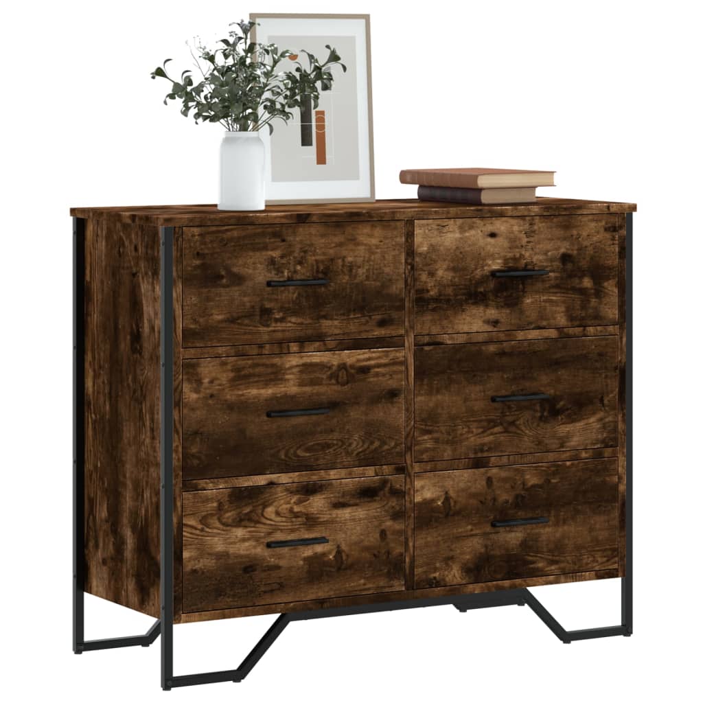 RUMA II Oak Finish Chest of Drawers - Medium-sized, 6 Drawers, Double