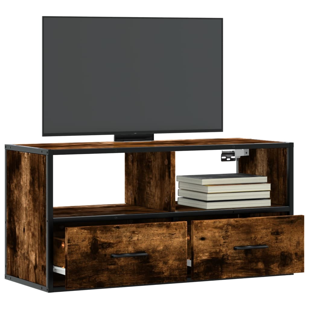 TV Cabinet Smoked Oak 80x31x39.5 cm Engineered Wood and Metal