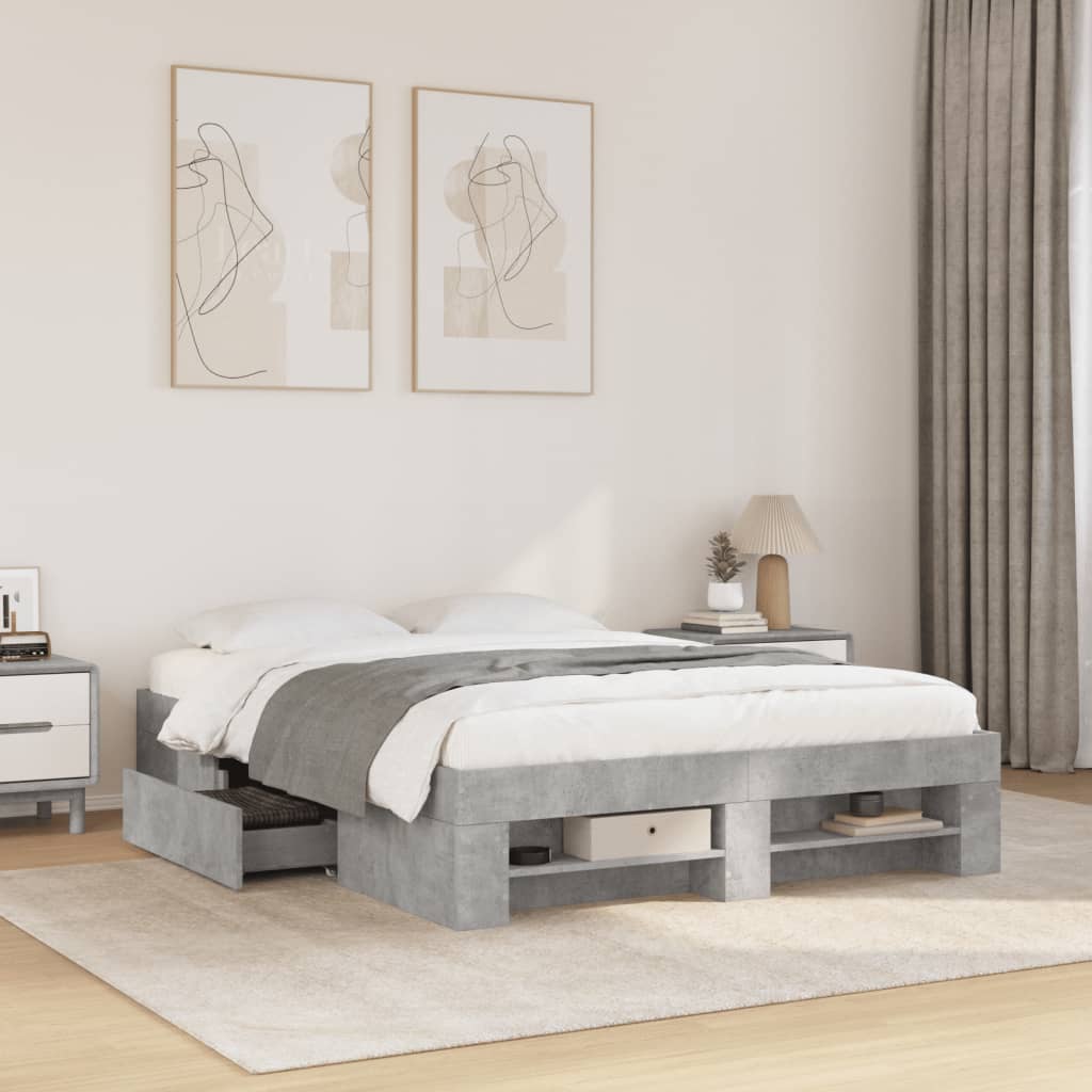 Bedframe Concrete Grey 140x200cm Engineered Wood