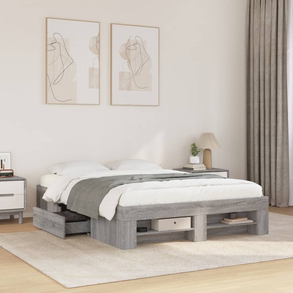Bedframe Grey Sonoma 140x200cm Engineered Wood