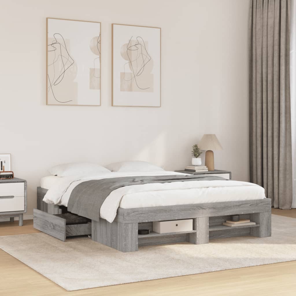 Bedframe Grey Sonoma 140x190cm Engineered Wood
