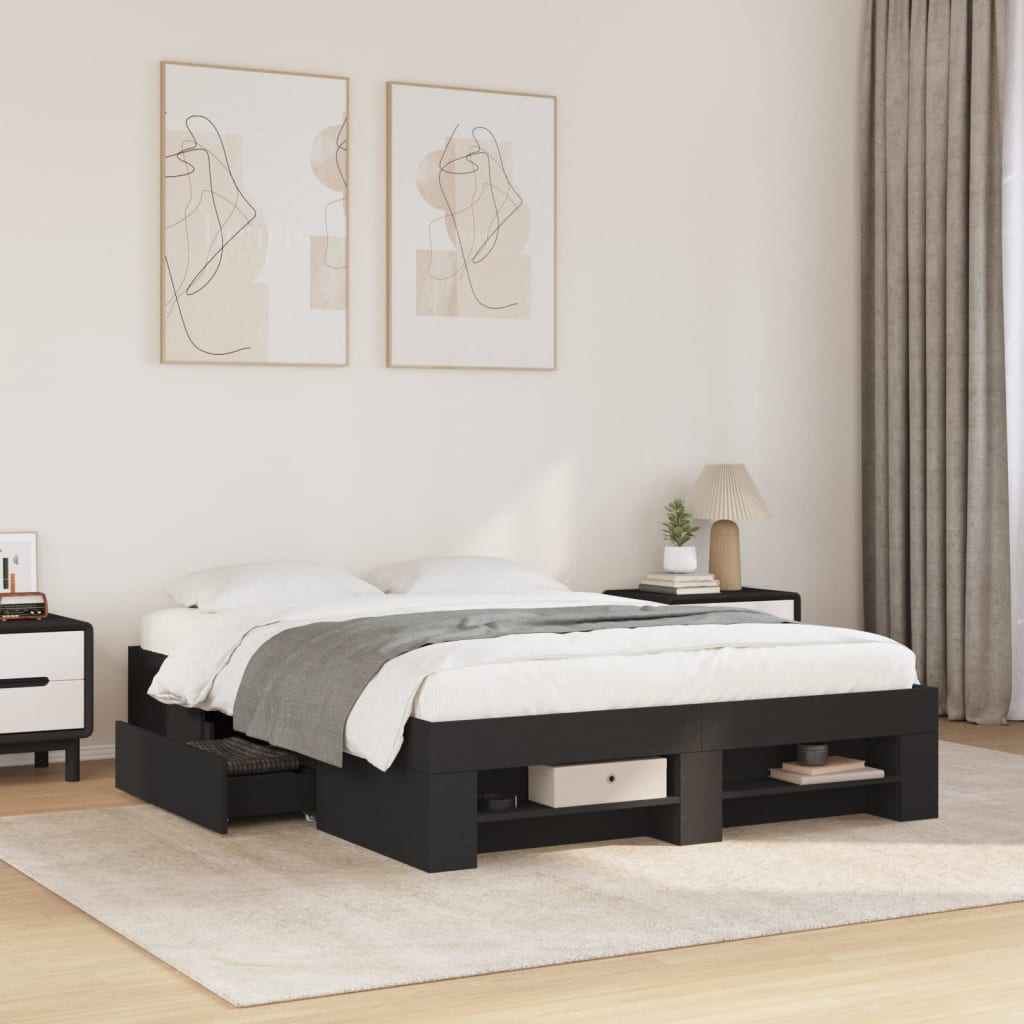 Bedframe Black 135x190cm Double Engineered Wood
