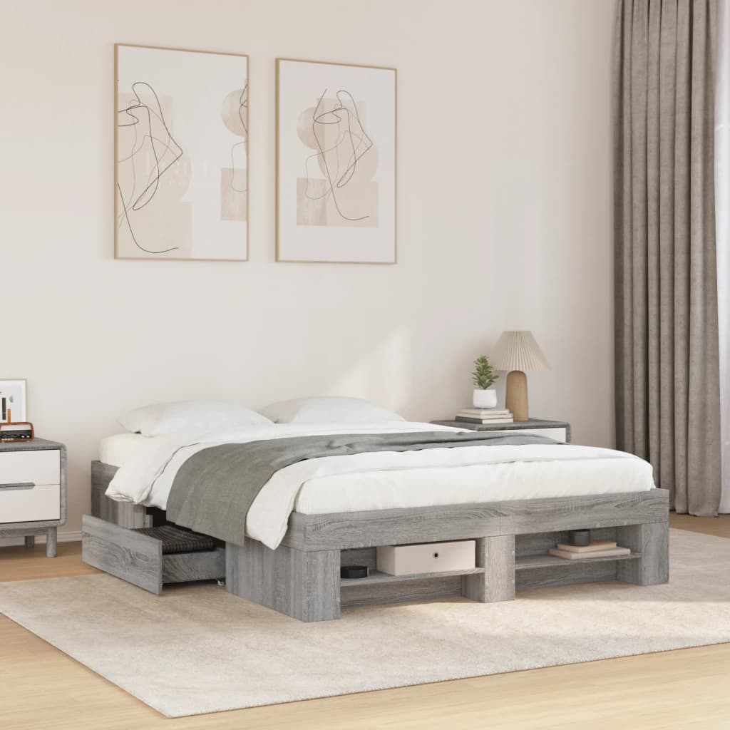 Bedframe Grey Sonoma 135x190cm Double Engineered Wood