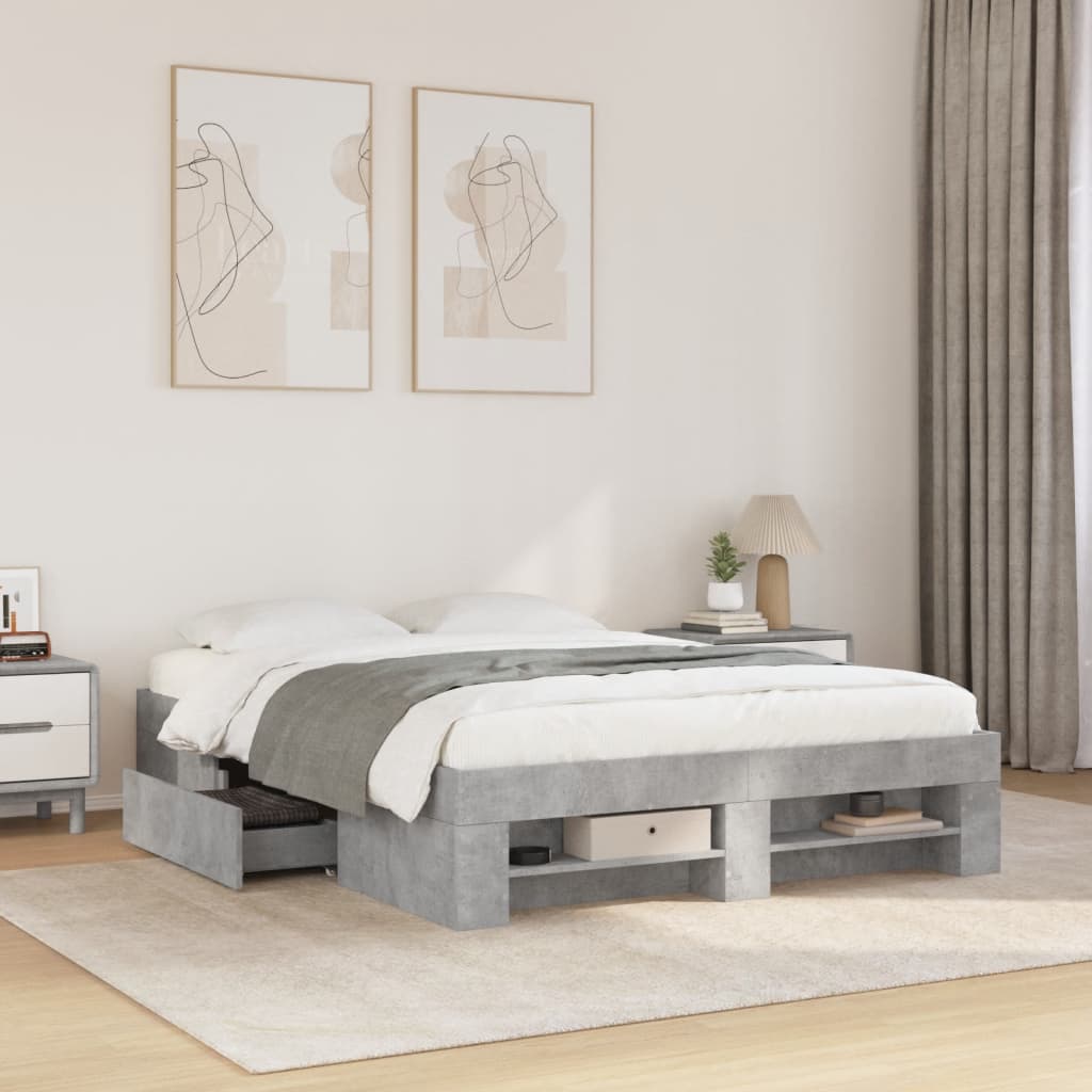 Bedframe Concrete Grey 120x190cm Engineered Wood