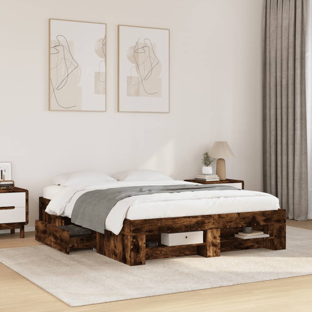 Bedframe Smoked Oak 120x190cm Small Double Engineered Wood