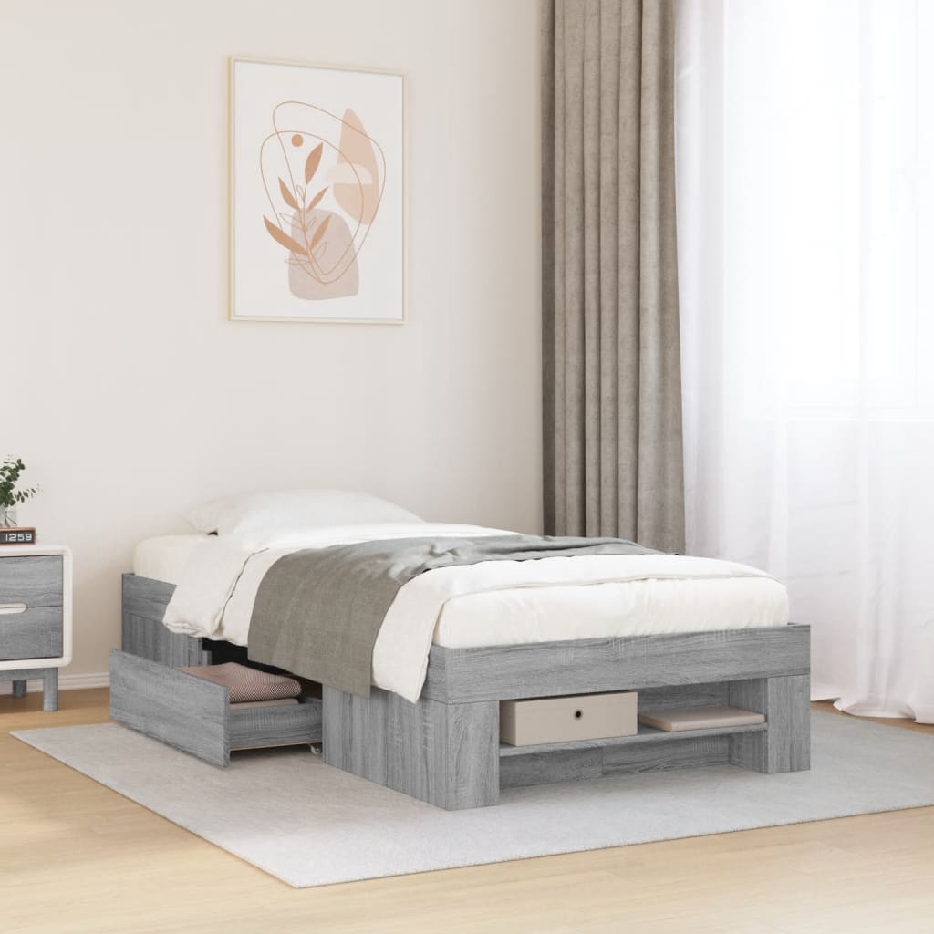 Bedframe Grey Sonoma 75x190cm Small Single Engineered Wood