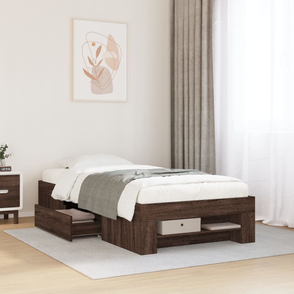 Bedframe Brown Oak 75x190cm Small Single Engineered Wood