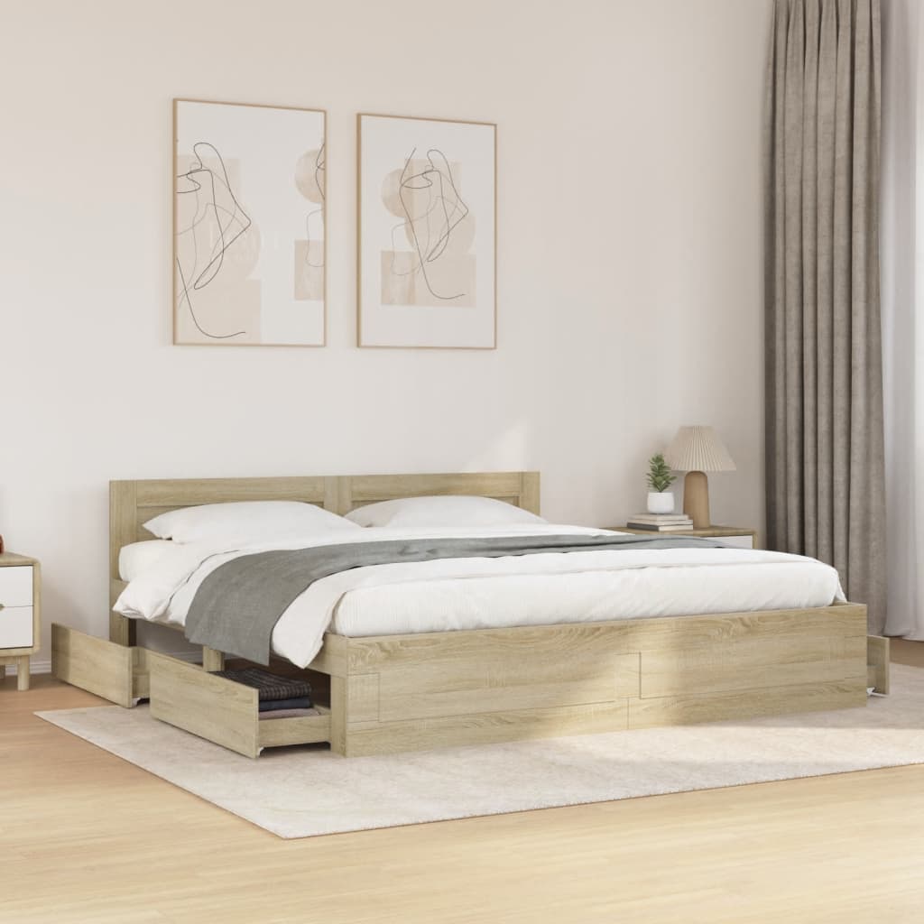 Bedframe with Headboard Sonoma Oak 180x200cm Super King