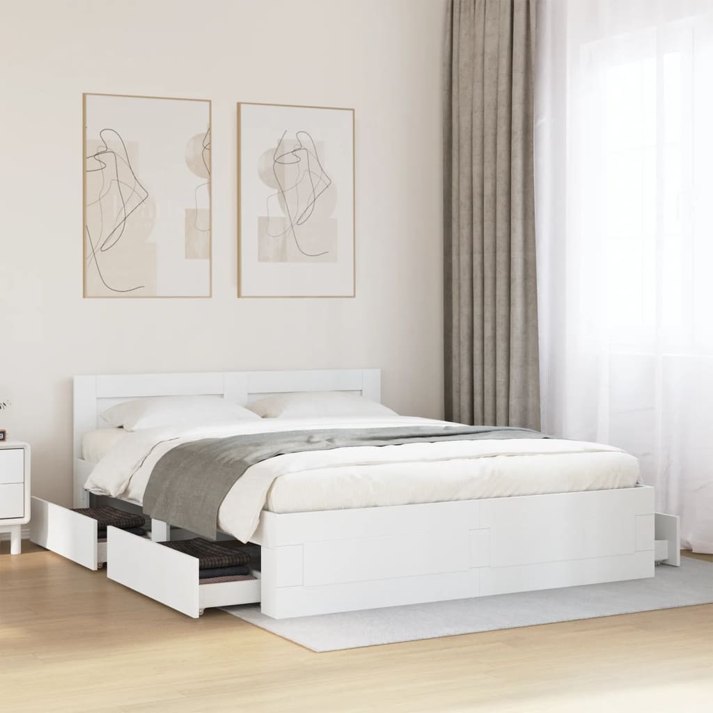 Bedframe with Headboard White 150x200cm King Size
