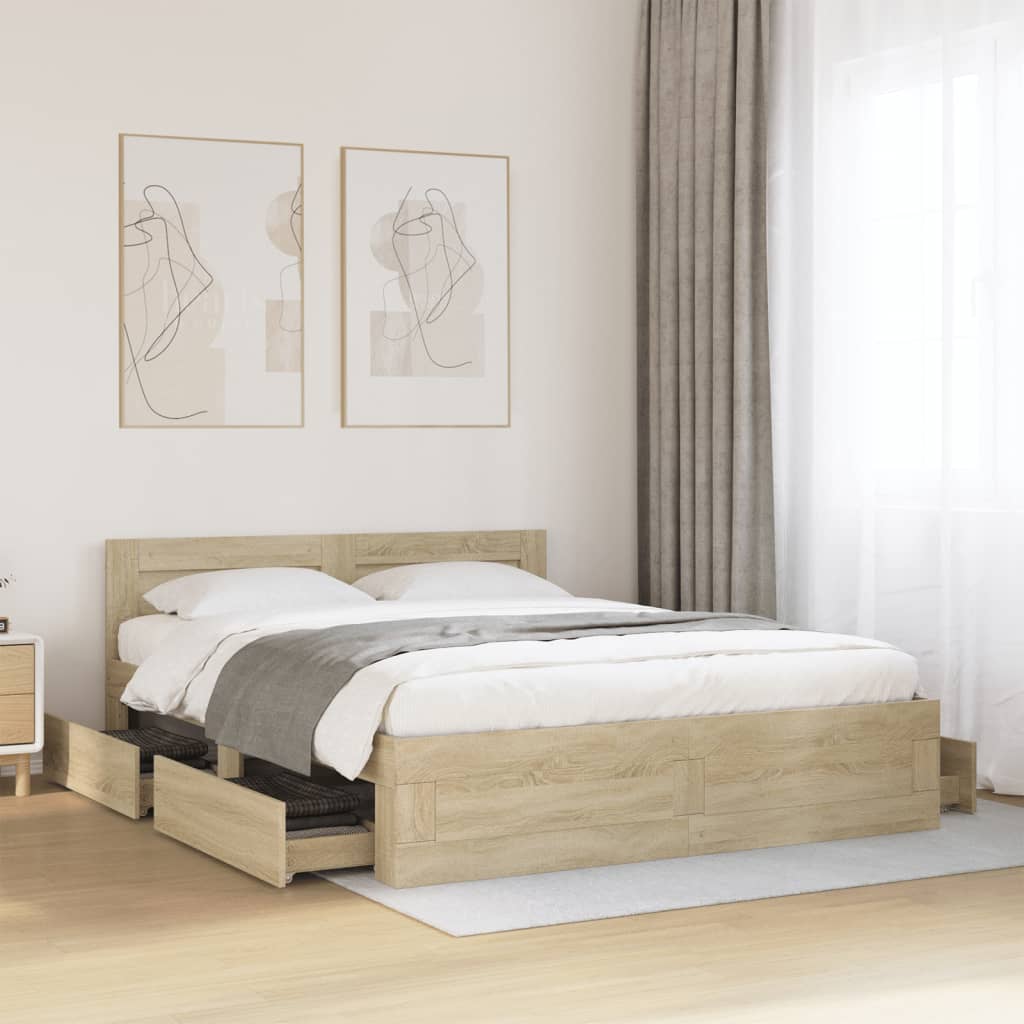 Bedframe with Headboard Sonoma Oak 150x200cm King Size