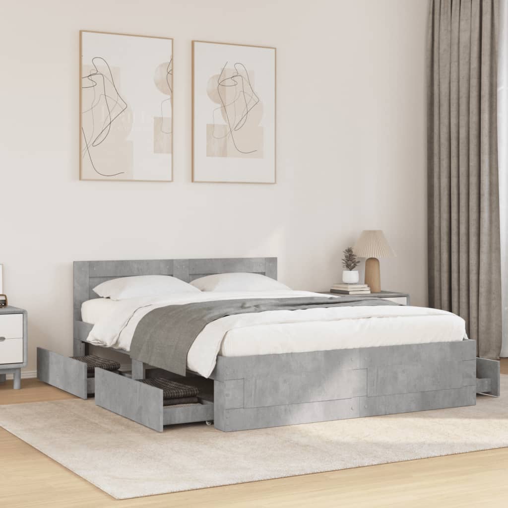 Bedframe with Headboard Concrete Grey 140x200cm