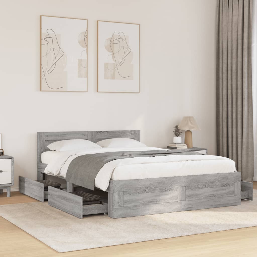 Bedframe with Headboard Grey Sonoma 120x200cm