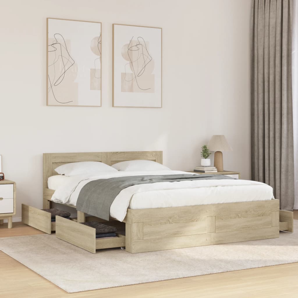 Bedframe with Headboard Sonoma Oak 120x190cm Small Double