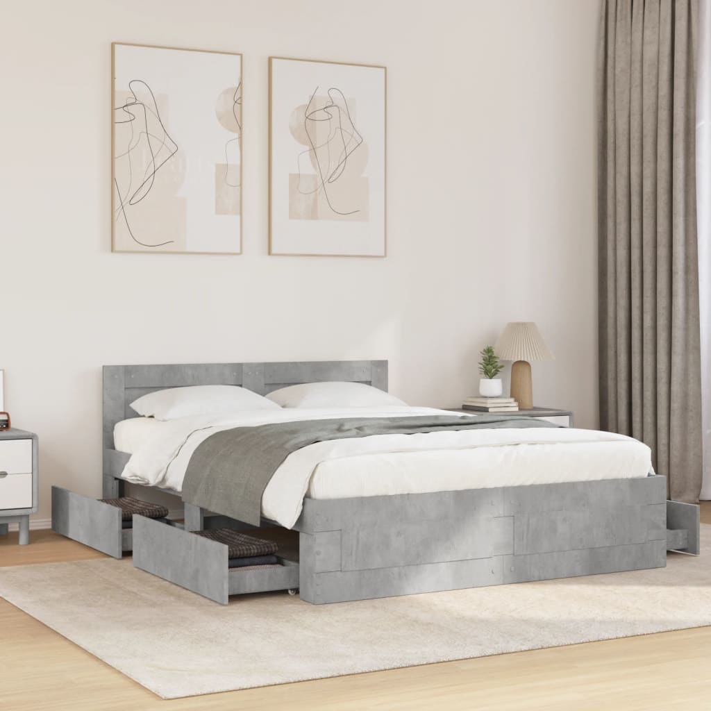 Bedframe with Headboard Concrete Grey 120x190cm Small Double