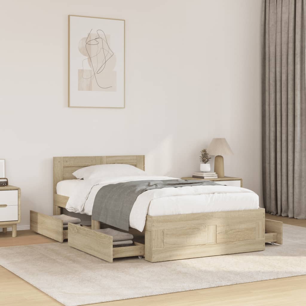 Bedframe with Headboard Sonoma Oak 75x190cm Small Single