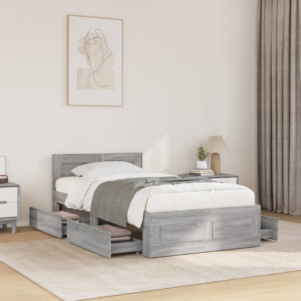 Bedframe with Headboard Grey Sonoma 75x190cm Small Single