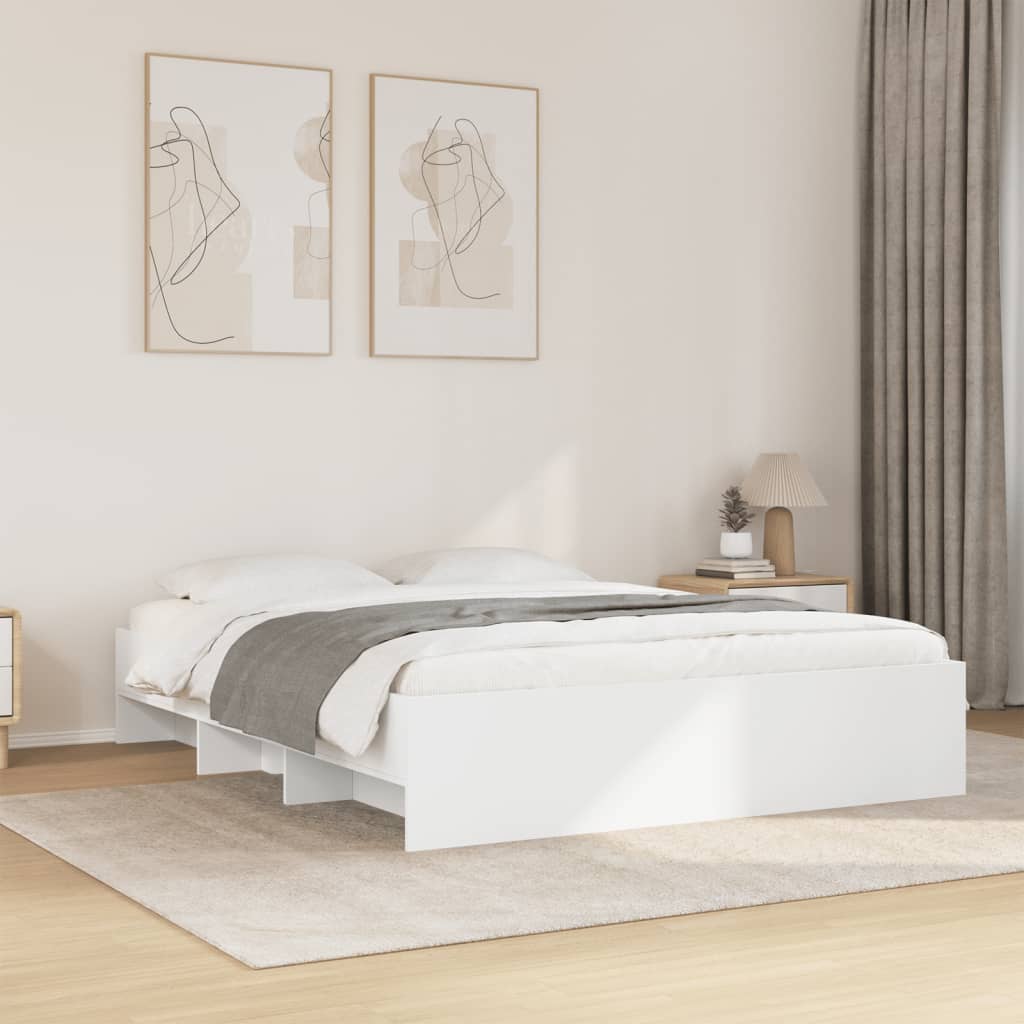 Bedframe White 150x200cm King Size Engineered Wood