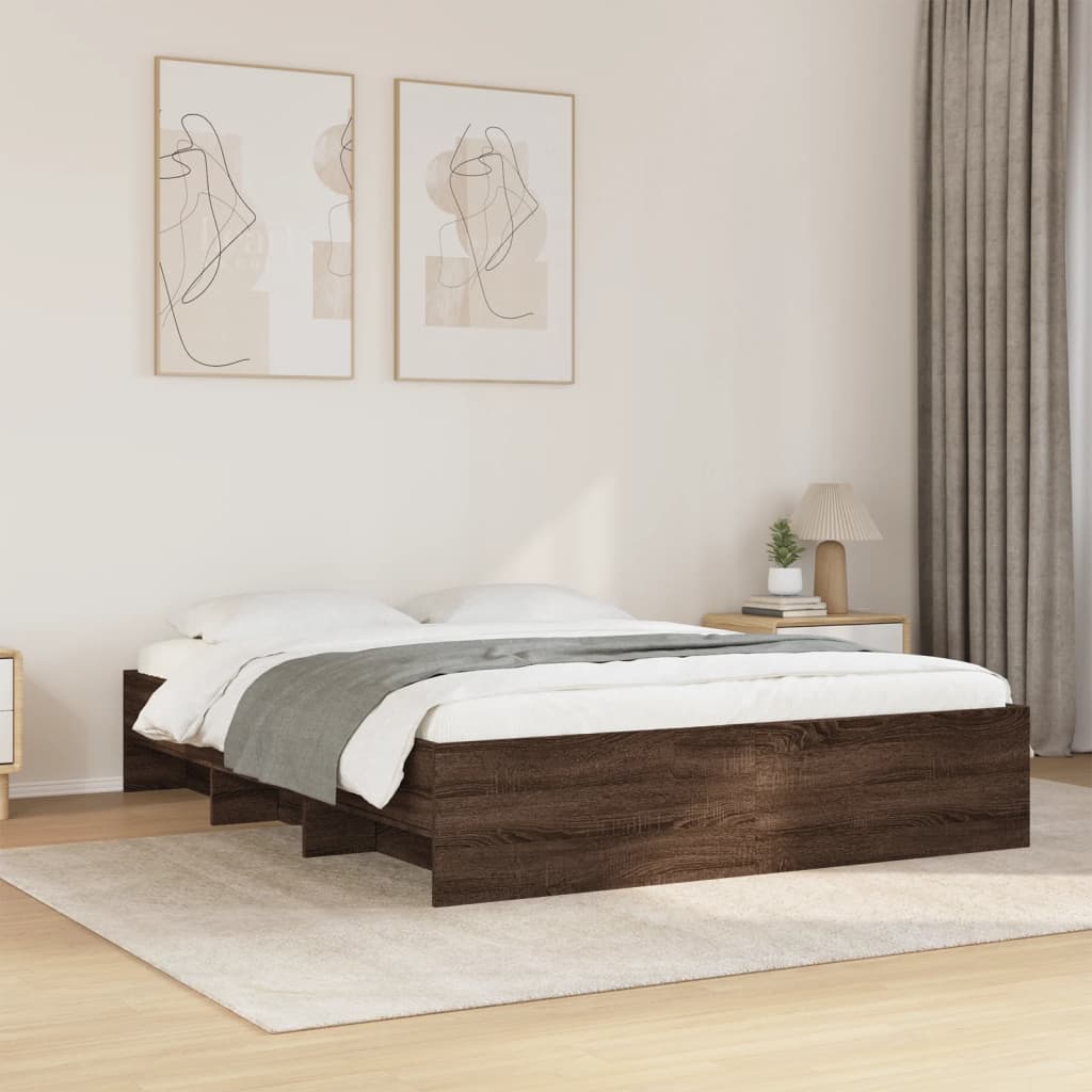Bedframe Brown Oak 150x200cm King Size Engineered Wood