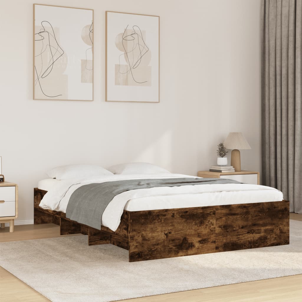 Bedframe Smoked Oak 135x190cm Double Engineered Wood