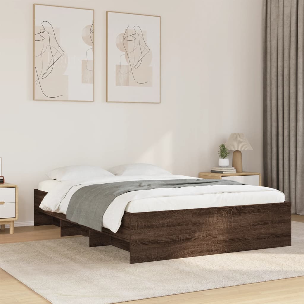 Bedframe Brown Oak 135x190cm Double Engineered Wood