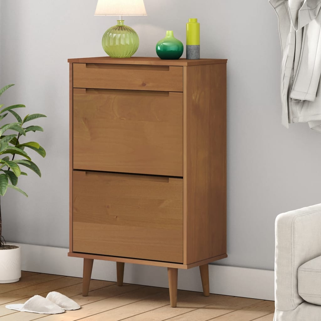 Shoe Cabinet MOLDE Brown 59.5x35x103 cm Solid Wood Pine