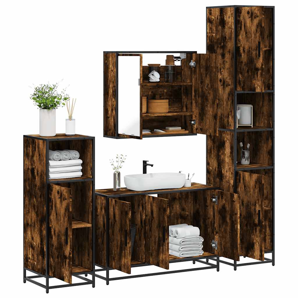 4 Piece Bathroom Furniture Set Smoked Oak Engineered Wood