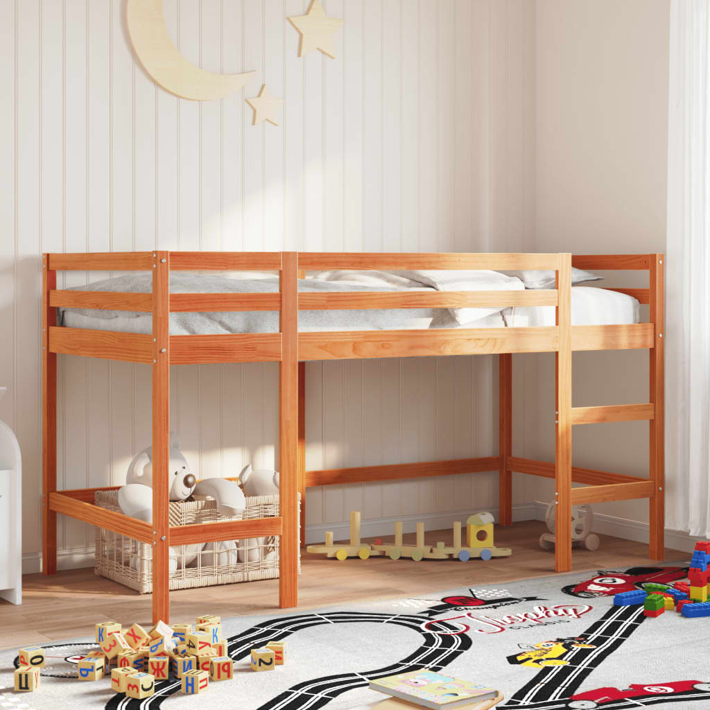 Kids Loft Bed with Ladder Wax Brown 80x200cm