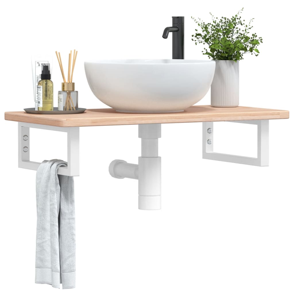 Basin Shelf Wall Mounted Steel and Solid Wood Oak