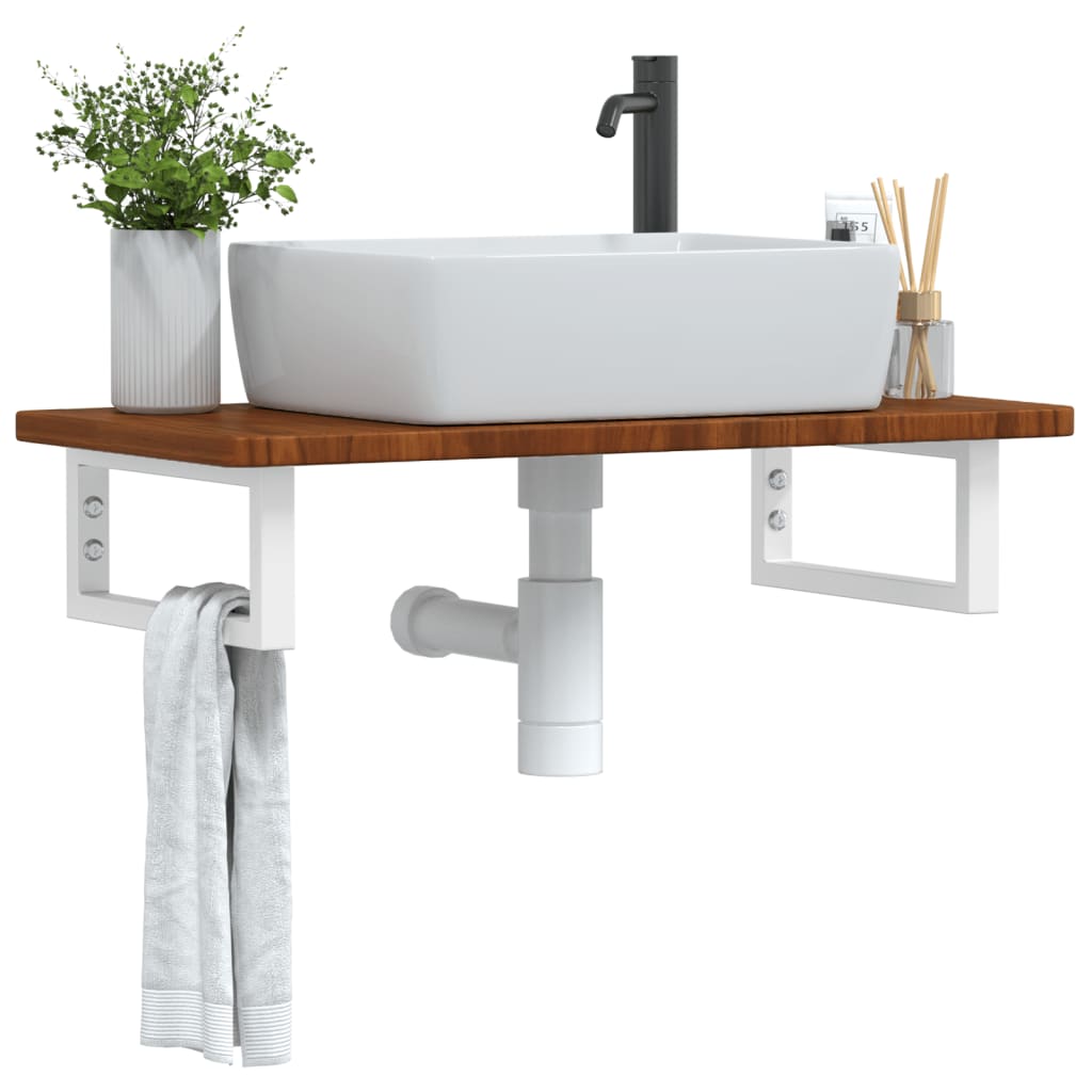 Basin Shelf Wall Mounted Steel and Solid Wood Oak