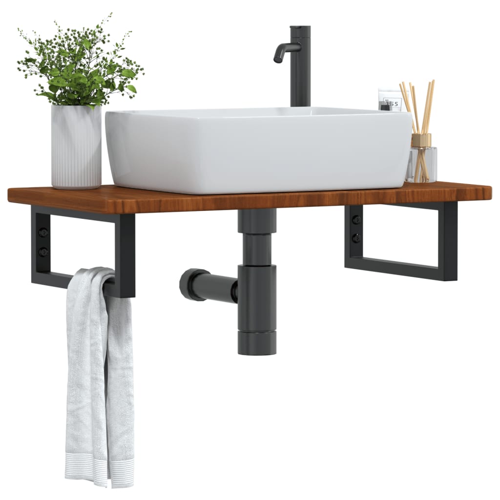 Basin Shelf Wall Mounted Steel and Solid Wood Oak
