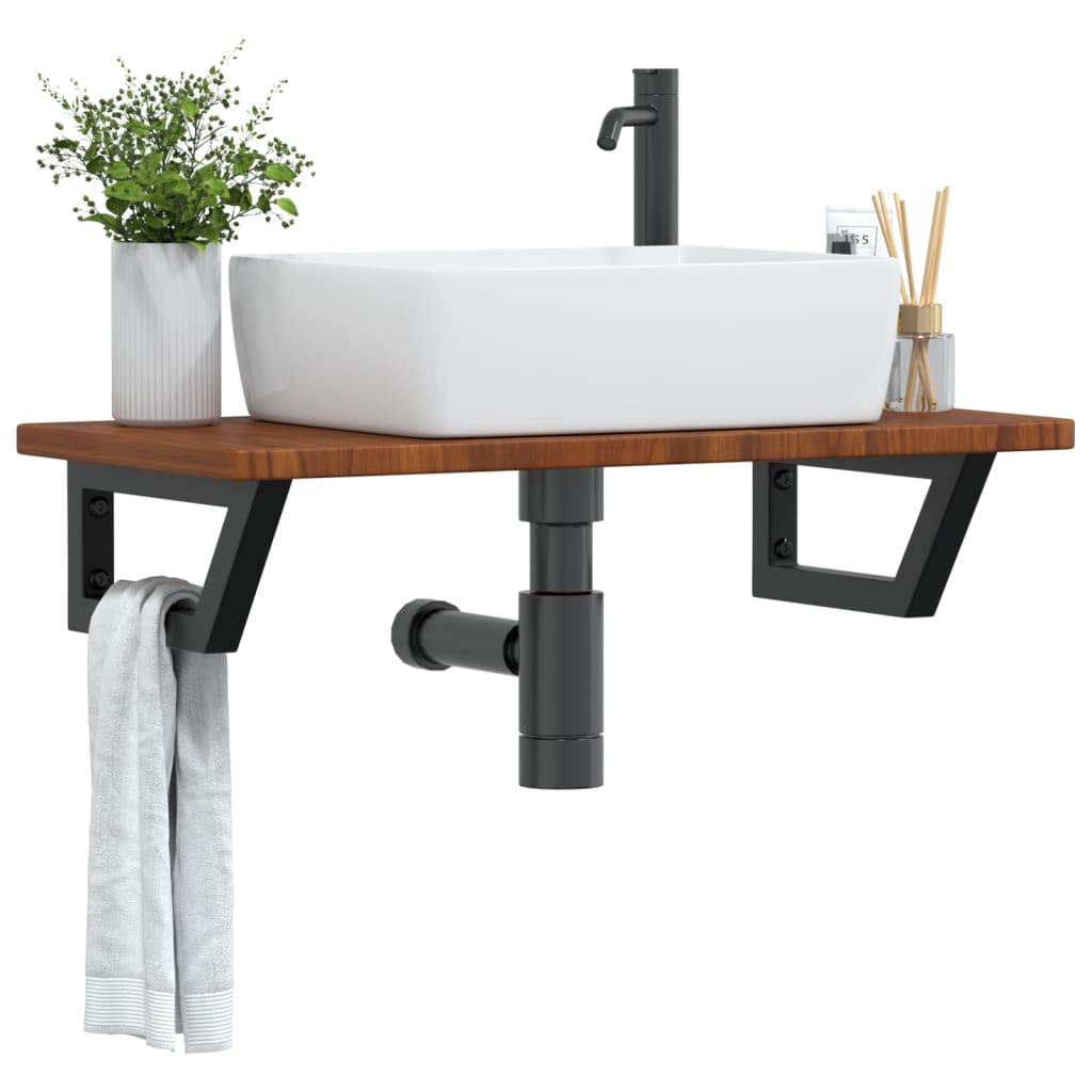 Basin Shelf Wall Mounted Steel and Solid Wood Oak