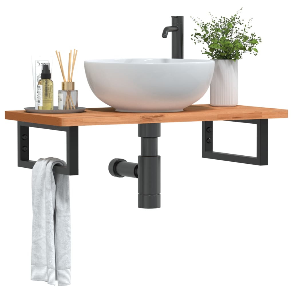 Basin Shelf Wall Mounted Steel and Solid Wood Beech