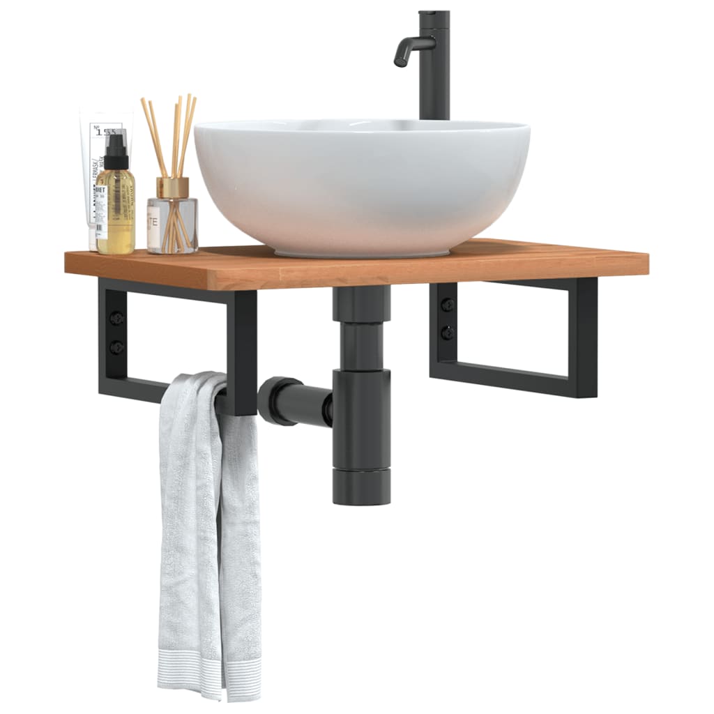 Basin Shelf Wall Mounted Steel and Solid Wood Beech