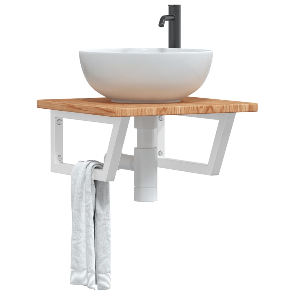 Basin Shelf Wall Mounted Steel and Solid Wood Oak