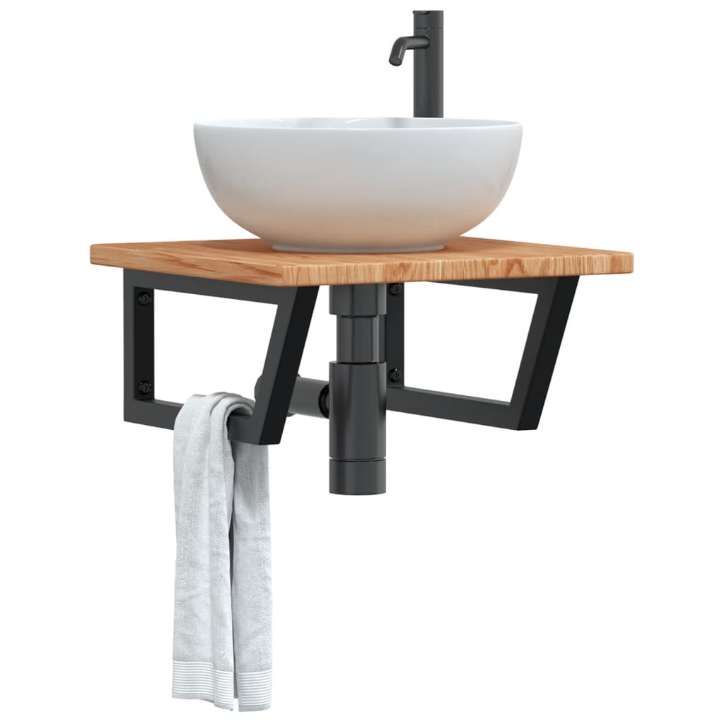 Basin Shelf Wall Mounted Steel and Solid Wood Oak