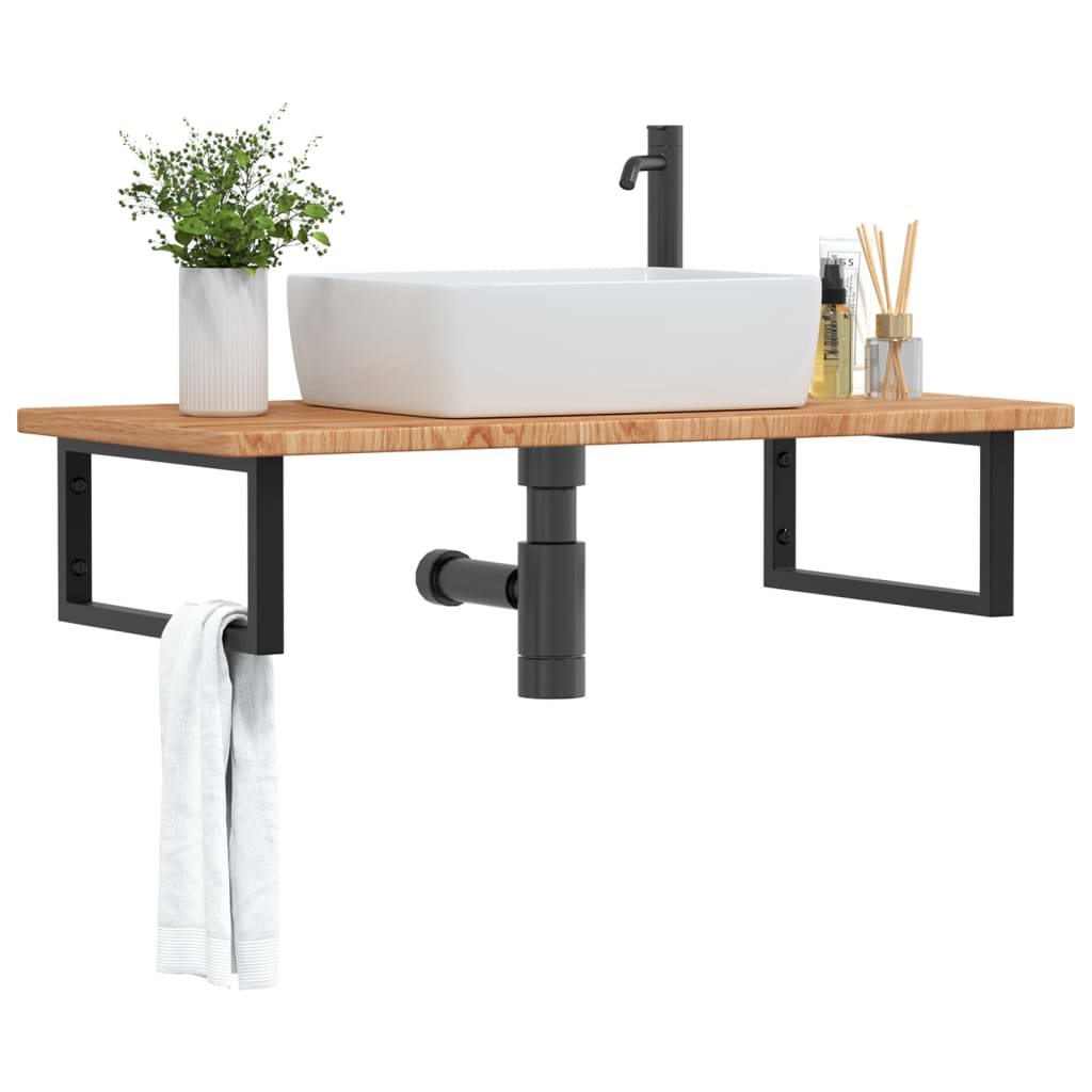 Basin Shelf Wall Mounted Steel and Solid Wood Oak