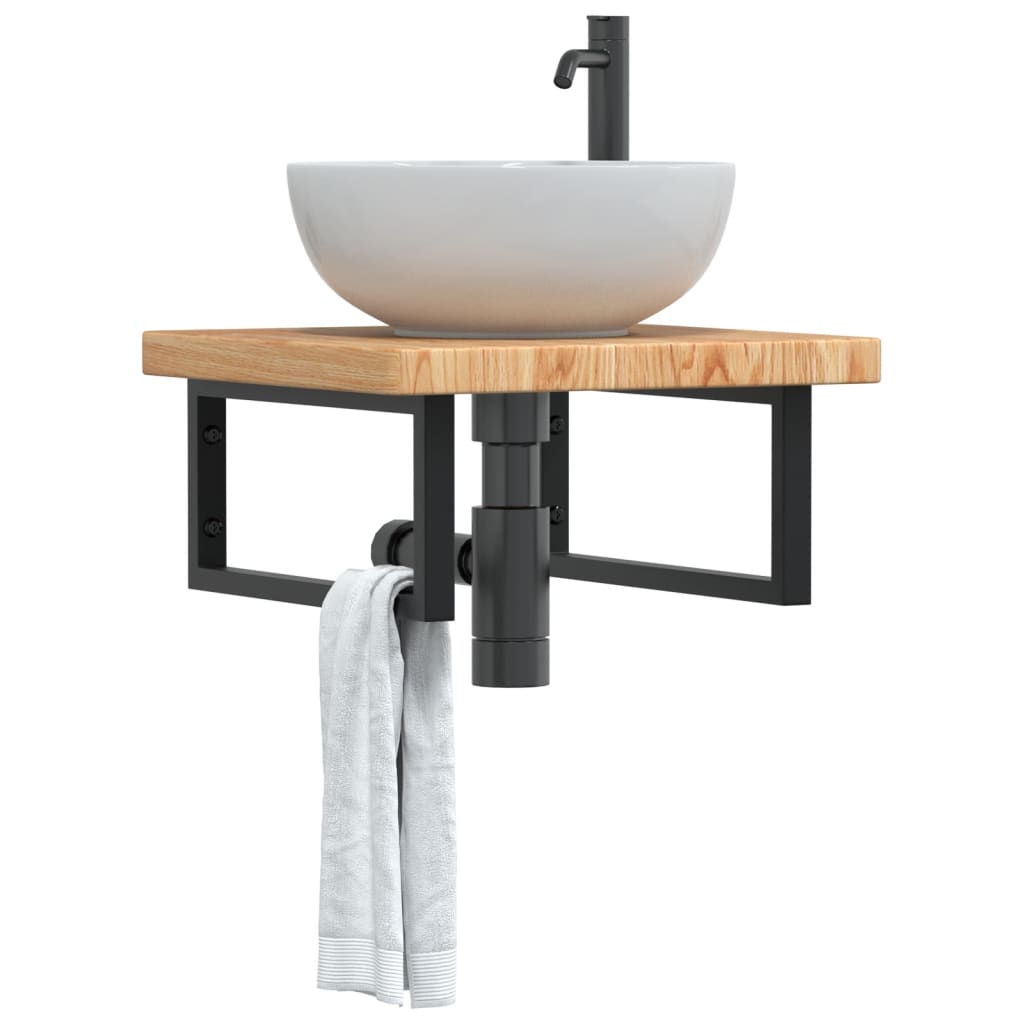 Basin Shelf Wall Mounted Steel and Solid Wood Oak